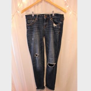 American Eagle Dark Denim Ripped Straight Cut Jean